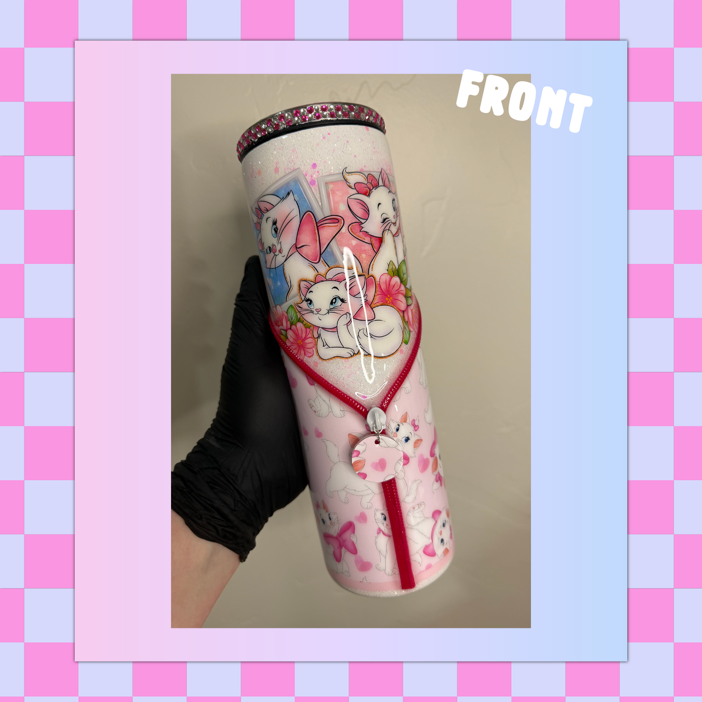 White Cat + Pink Bows 30oz Skinny Tumbler